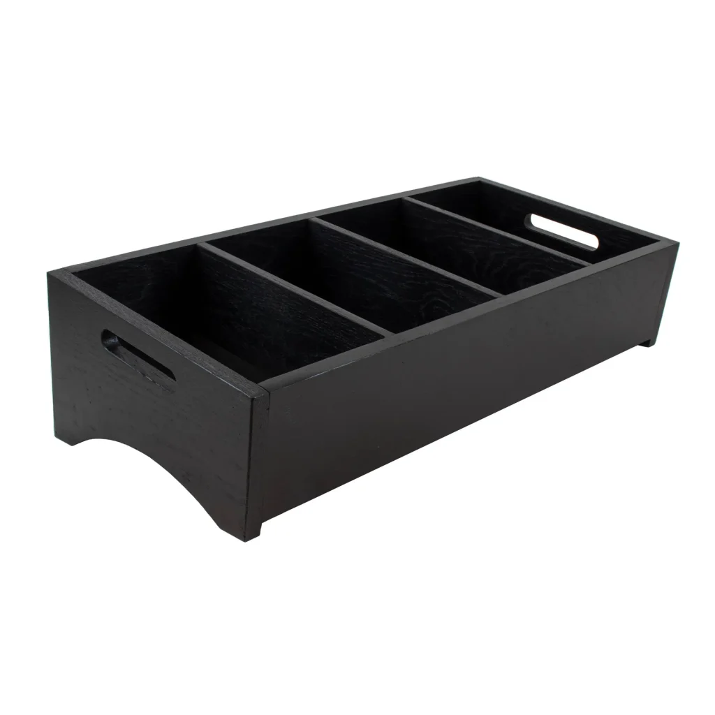 Besticklåda tiltad 4-fack svart ek 59x28cm