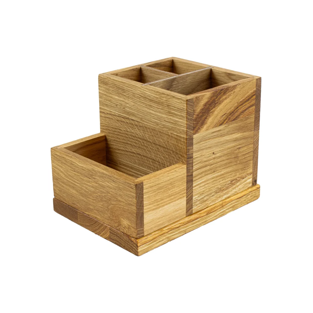 Bestick-/servettlåda 4-fack ek 20x14x14 cm