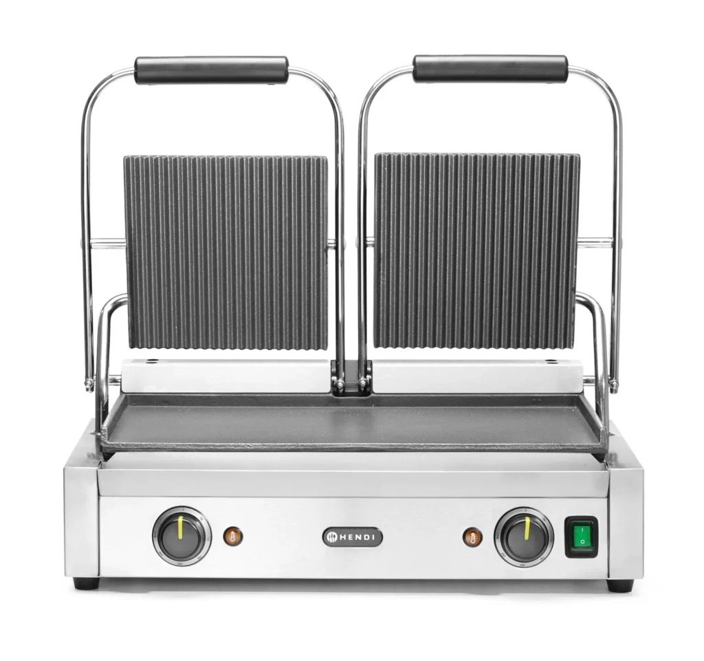 Klämgrill "Panini" dubbel räfflad/slät 2200W Hendi